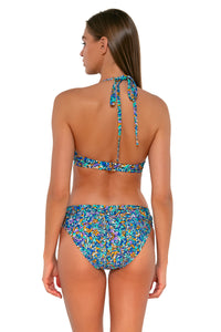 Back pose #1 of Daria wearing Sunsets Pansy Fields Brooke U-Wire Top showing over-the-shoulder tie with matching Unforgettable Bottom bikini