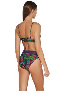 Oblique pose #1 of Daria wearing Sunsets Welcome To Rio Annie High Waist Bottom paired with matching Brooke U-Wire Top