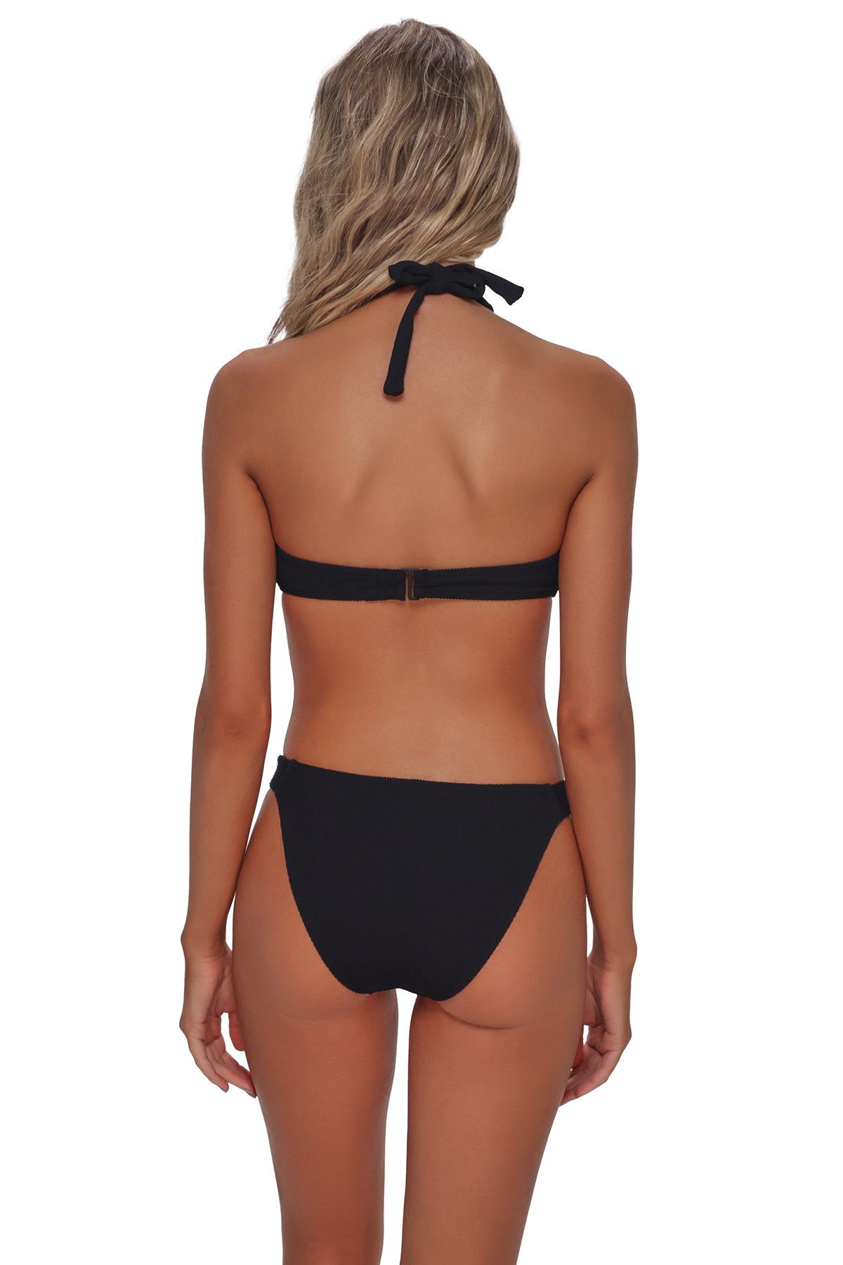 Black Pacifica Rib Splash Halter - V-Neck Bikini Top | Pacifica by