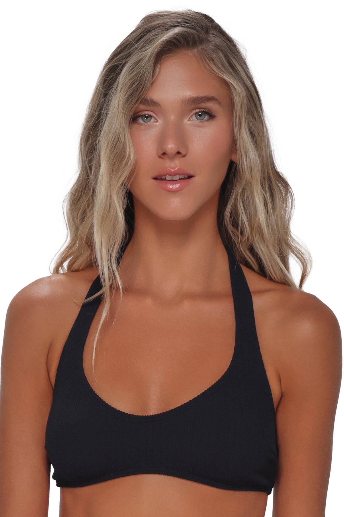 Black Pacifica Rib Splash Halter - V-Neck Bikini Top | Pacifica by