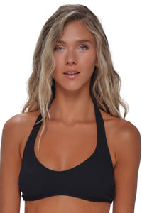 Pacifica Black Rib Splash Halter Top