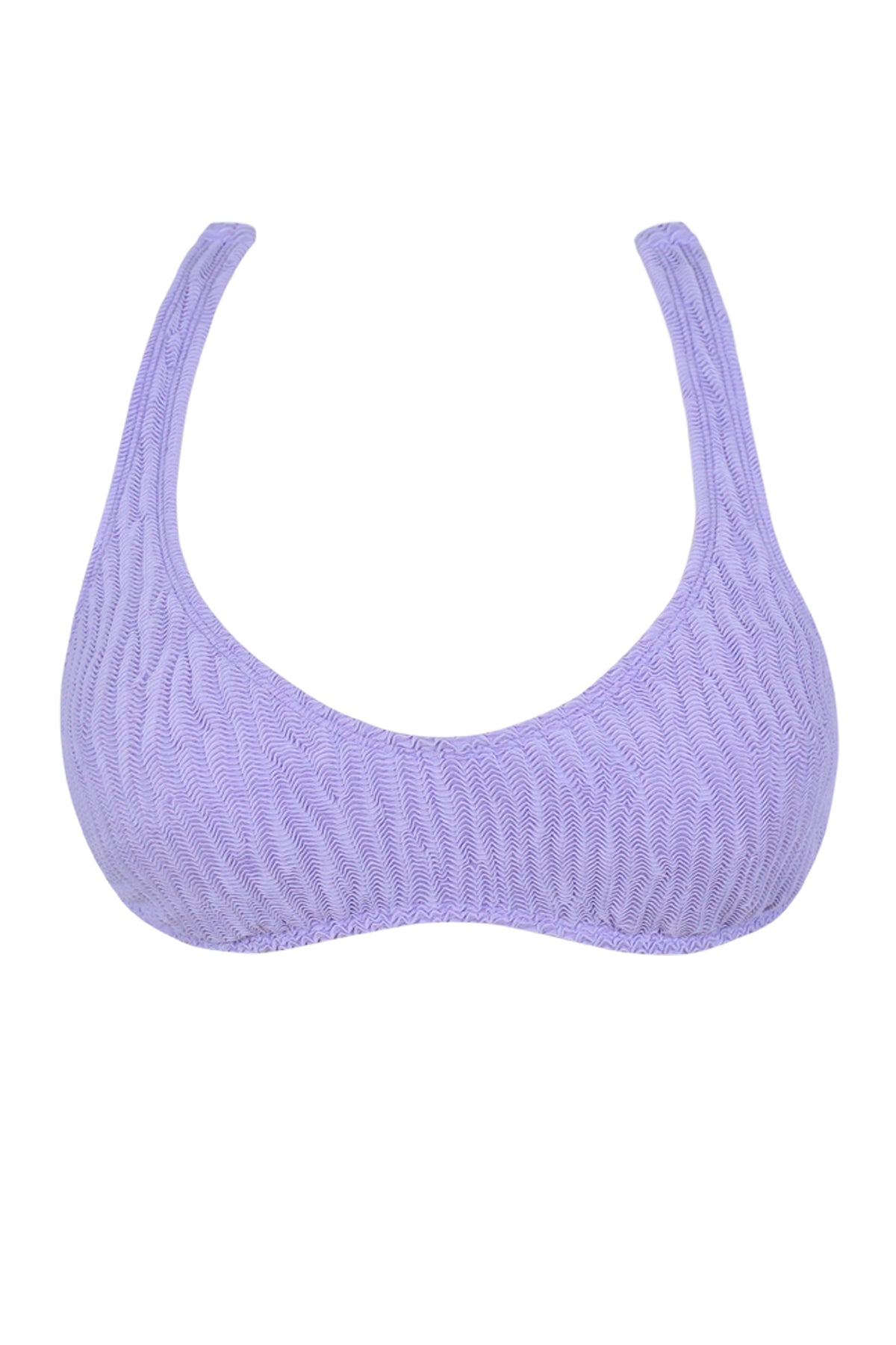 Front pose #1 of a floating garment shot featuring Pacifica by Sunsets Lilac Scrunch Splash Halter Top