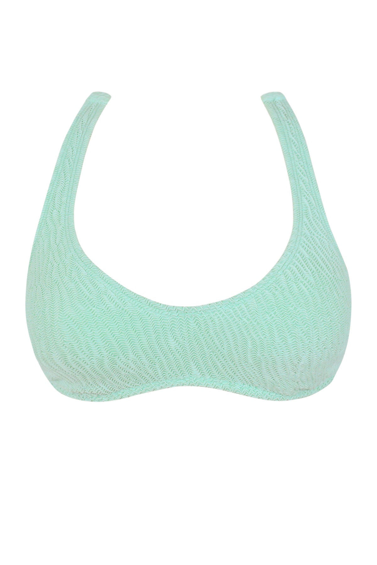 Front pose #1 of a floating garment shot featuring Pacifica by Sunsets Mint Scrunch Splash Halter Top