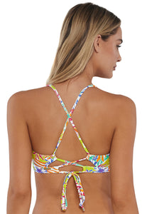 Back pose #1 of Jessica wearing Sunsets Botanical Bliss Sandbar Rib Brandi Bralette Top