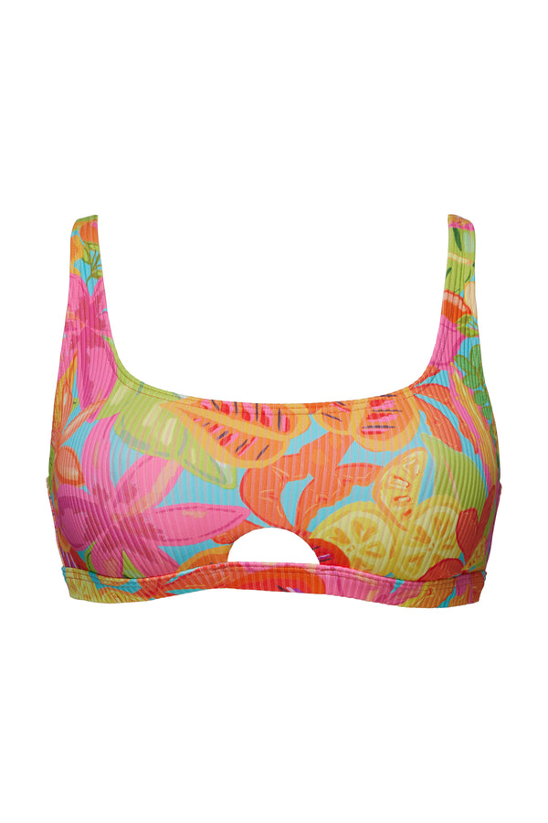 Front pose #1 of a floating garment shot featuring Sunsets Citrus Grove Sandbar Rib Brandi Bralette Top