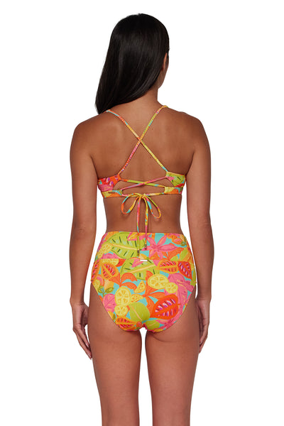 Back pose #1 of Amanda wearing Sunsets Citrus Grove Sandbar Rib Hannah High Waist Bottom paired with matching Bikini Top