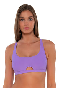 Front pose #2 of Daria wearing Sunsets Passion Flower Brandi Bralette Top