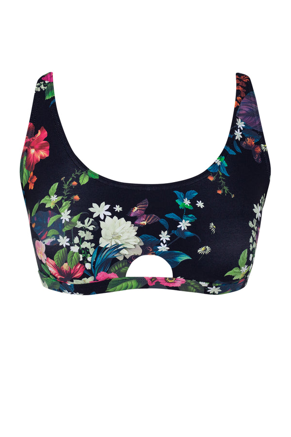 Front pose #1 of a floating garment shot featuring Sunsets Fleur Noire Brandi Bralette Top
