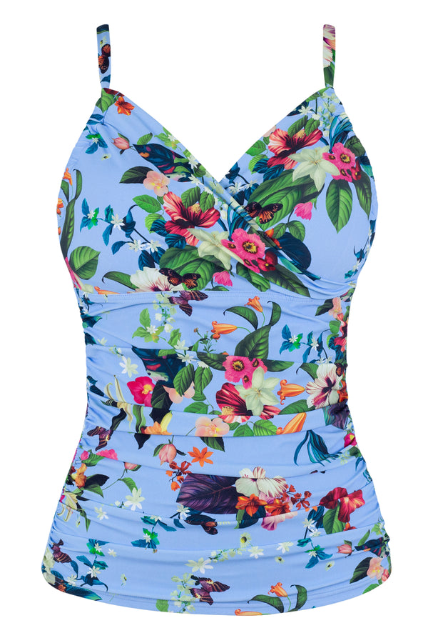 Front pose #1 of a floating garment shot featuring Sunsets Budding Romance Serena Tankini Top