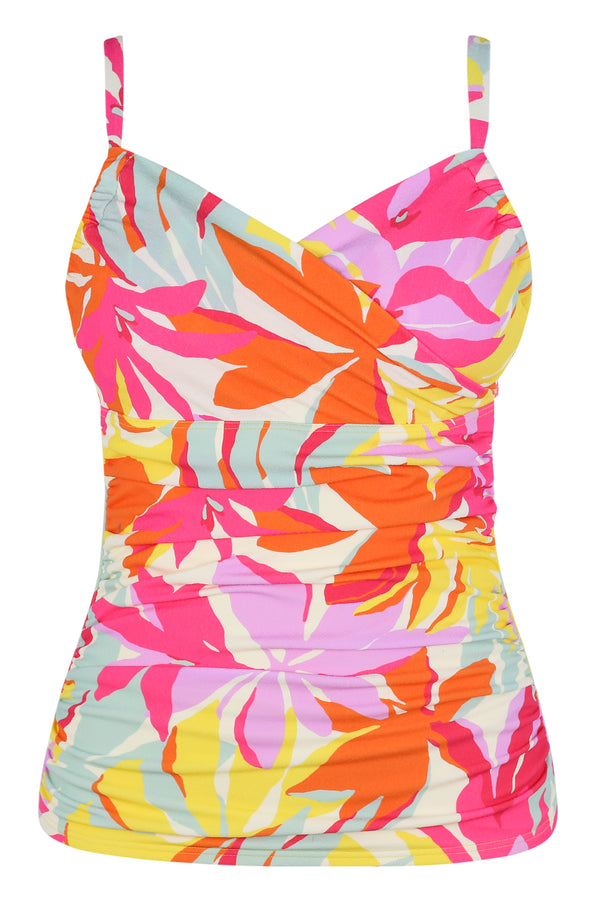Front pose #1 of a floating garment shot featuring Sunsets Tropicolor Crepe Serena Tankini Top