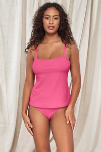 Front pose #1 of Jasmine wearing Pacifica Dragon Fruit Coralie Tankini Top