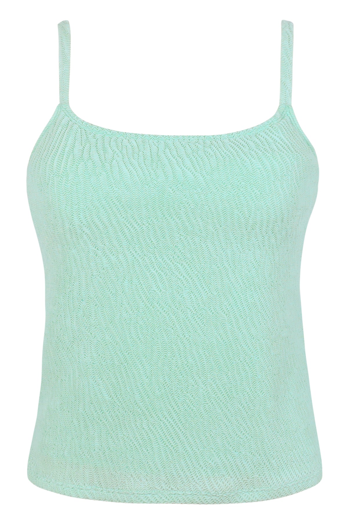 Front pose #1 of a floating garment shot featuring Pacifica by Sunsets Mint Scrunch Coralie Tankini Top