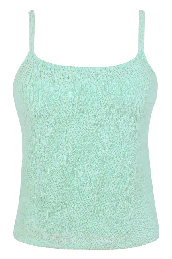 Front pose #1 of a floating garment shot featuring Pacifica by Sunsets Mint Scrunch Coralie Tankini Top