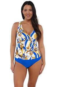 Front pose #1 of Nicki wearing Sunsets Bali Bungalow Elsie Tankini Top