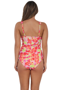 Back pose #1 of Taylor wearing Sunsets Butterfly Beach Elsie Tankini Top