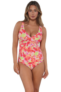 Front pose #1 of Taylor wearing Sunsets Butterfly Beach Elsie Tankini Top