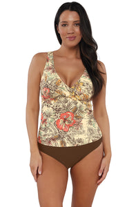 Front pose #1 of Nicki wearing Sunsets Island Spice Elsie Tankini Top