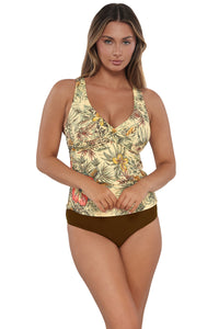 Front pose #2 of Taylor wearing Sunsets Island Spice Elsie Tankini Top