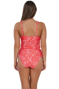 Back pose #1 of Taylor wearing Sunsets Majorca Elsie Tankini Top