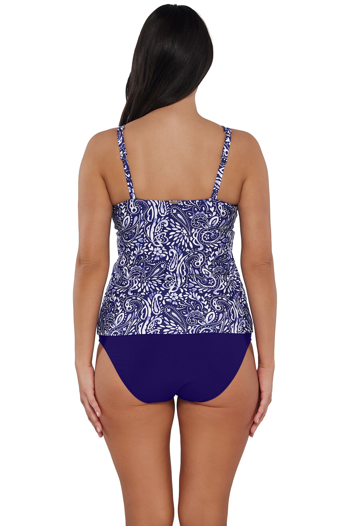 Back pose #1 of Nicki wearing Sunsets Marina Taylor Tankini Top