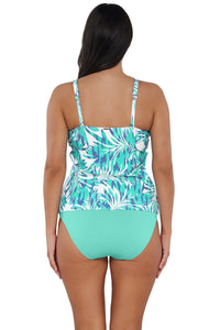 Back pose #1 of Nicki wearing Sunsets Sea Breeze Sandbar Rib Taylor Tankini Top