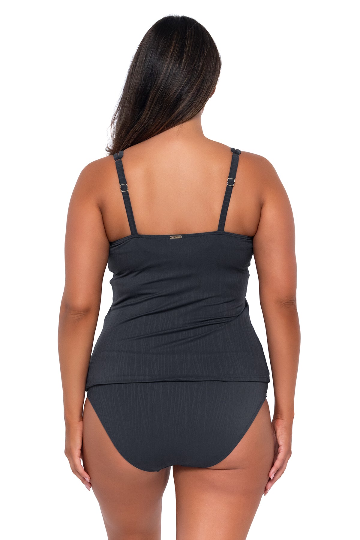 Slate Seagrass Texture Simone Tankini: Slim-Fit, Cup-Sized Top