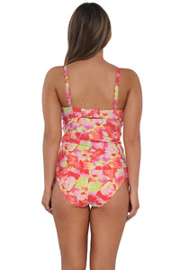 Back pose #1 of Taylor wearing Sunsets Butterfly Beach Zuri V-Wire Tankini Top