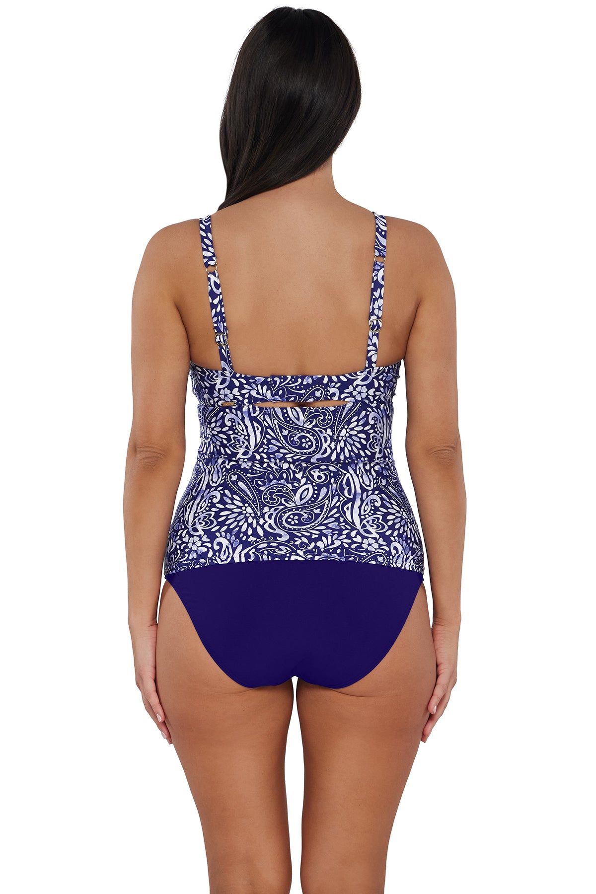 Back pose #1 of Nicki wearing Sunsets Marina Zuri V-Wire Tankini Top