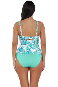 Back pose #1 of Nicki wearing Sunsets Sea Breeze Sandbar Rib Zuri V-Wire Tankini Top