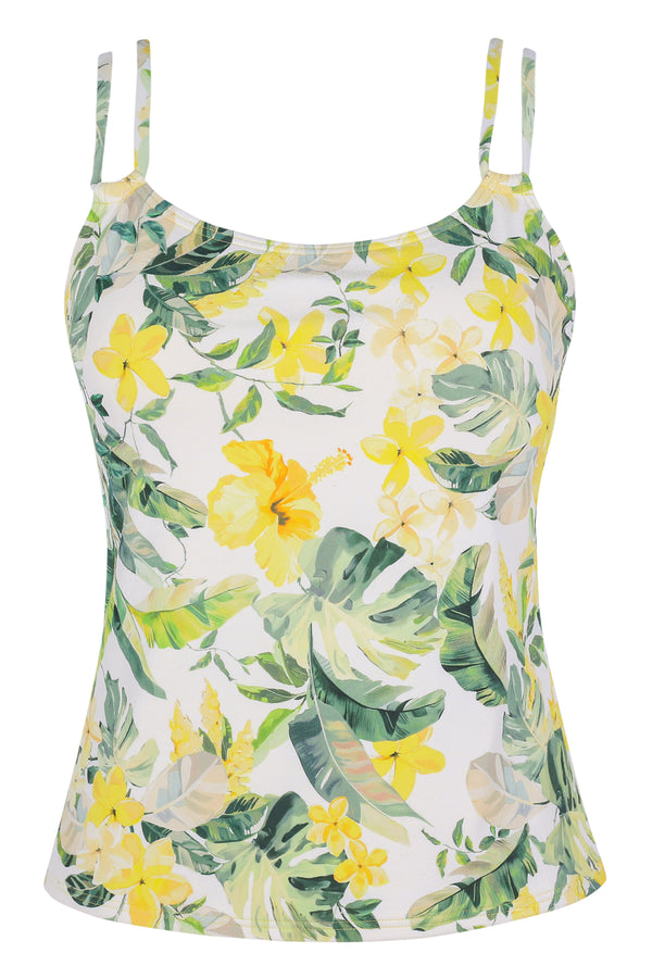Front pose #1 of a floating garment shot featuring Sunsets Isla Soleil Crepe Taylor Tankini Top