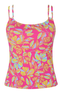 Front pose #1 of a floating garment shot featuring Sunsets Magic Hour Crepe Taylor Tankini Top