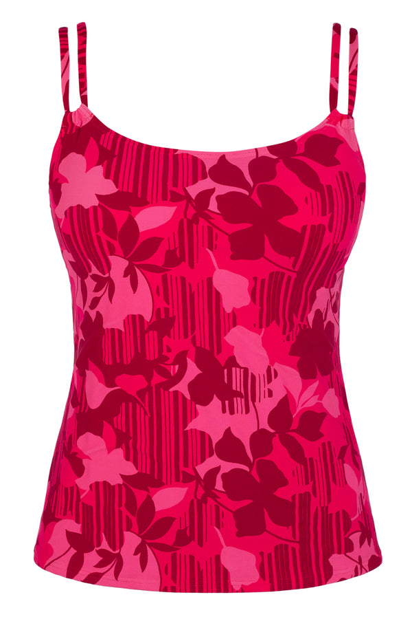 Front pose #1 of a floating garment shot featuring Sunsets Rambling Rose Taylor Tankini Top
