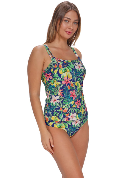Quarter pose #1 of Taylor wearing Sunsets Seaside Harvest Taylor Tankini Top paired with matching Bikini Bottom