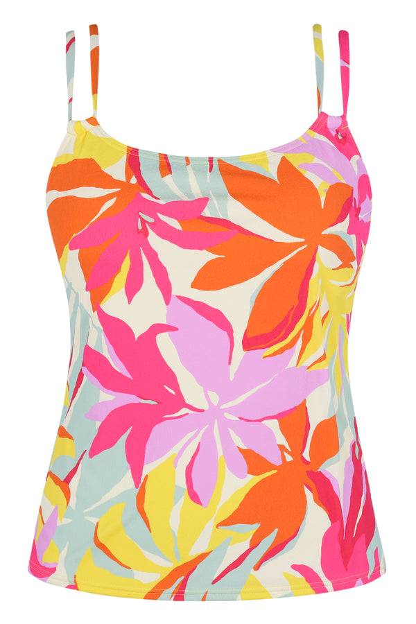 Front pose #1 of a floating garment shot featuring Sunsets Tropicolor Crepe Taylor Tankini Top
