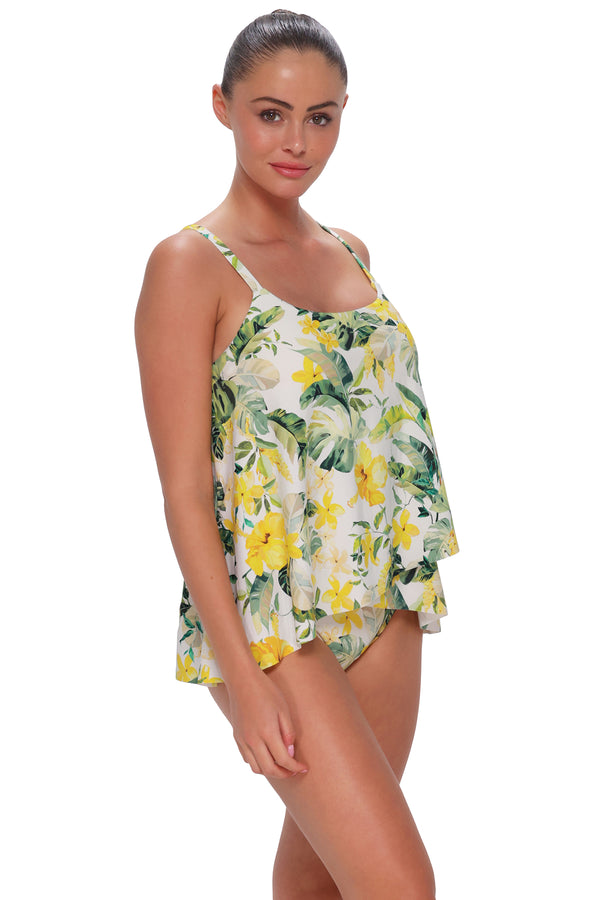 Quarter pose #1 of Daniella wearing Sunsets Isla Soleil Crepe Elena Tankini Top