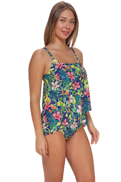 Quarter pose #1 of Taylor wearing Sunsets Seaside Harvest Elena Tankini Top paired with matching Bikini Bottom