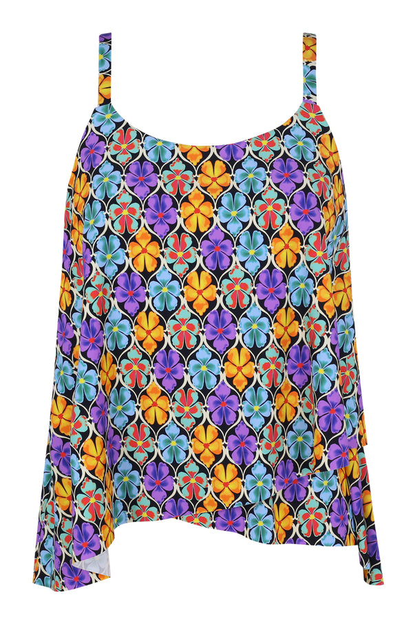 Front pose #1 of a floating garment shot featuring Sunsets Trellis Blooms Elena Tankini Top