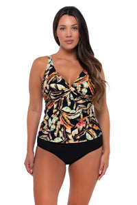 Front pose #2 of Nicky wearing Sunsets Retro Retreat Forever Tankini Top with matching Hannah High Waist bikini bottom