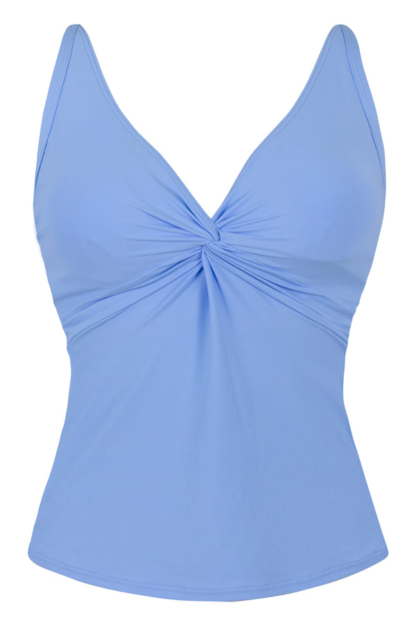 Front pose #1 of a floating garment shot featuring Sunsets Blue Whisper Forever Tankini Top