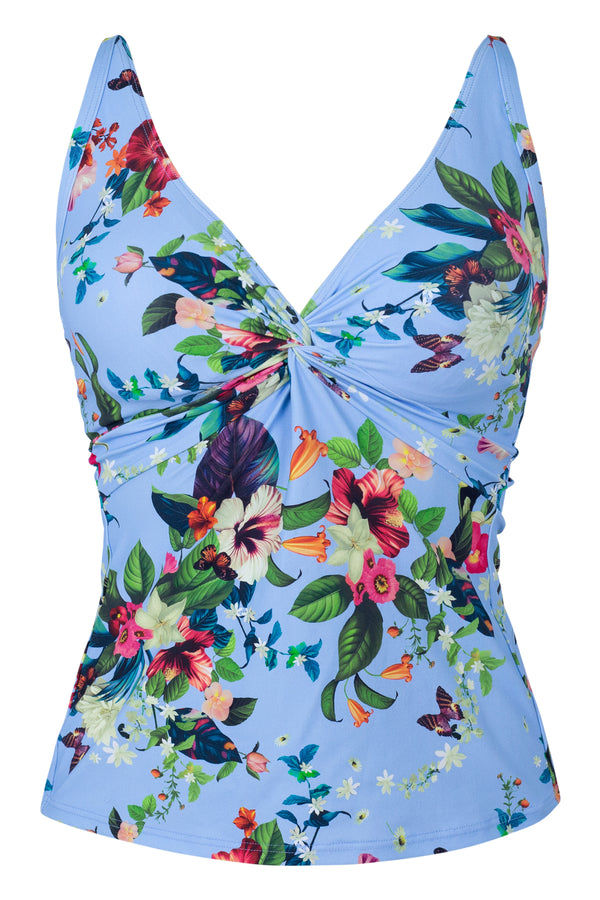 Front pose #1 of a floating garment shot featuring Sunsets Budding Romance Forever Tankini Top