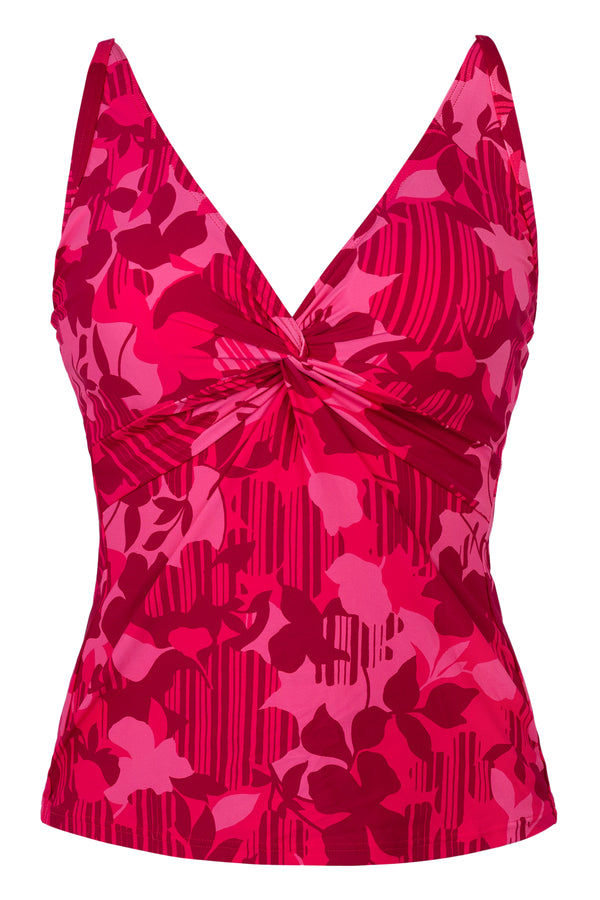 Front pose #1 of a floating garment shot featuring Sunsets Rambling Rose Forever Tankini Top