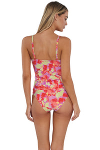 Back pose #1 of Jessica wearing Sunsets Butterfly Beach Simone Tankini Top