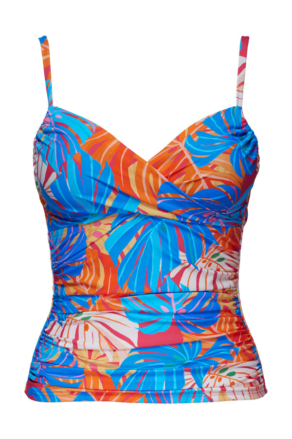 Front pose #1 of a floating garment shot featuring Sunsets Zesty Tropicana Simone Tankini Top