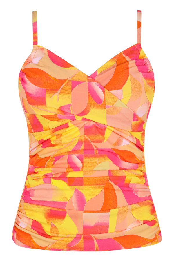 Front pose #1 of a floating garment shot featuring Sunsets Dreamsicle Crepe Simone Tankini Top