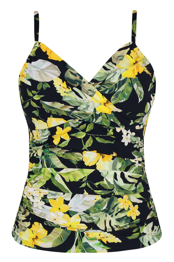 Front pose #1 of a floating garment shot featuring Sunsets Night Bloom Simone Tankini Top