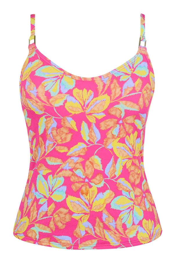 Front pose #1 of a floating garment shot featuring Sunsets Magic Hour Crepe Anya Tankini Top