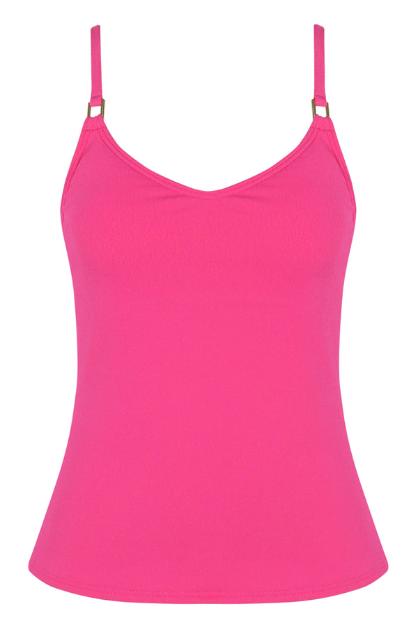 Front pose #1 of a floating garment shot featuring Sunsets Posy Pink Crepe Anya Tankini Top