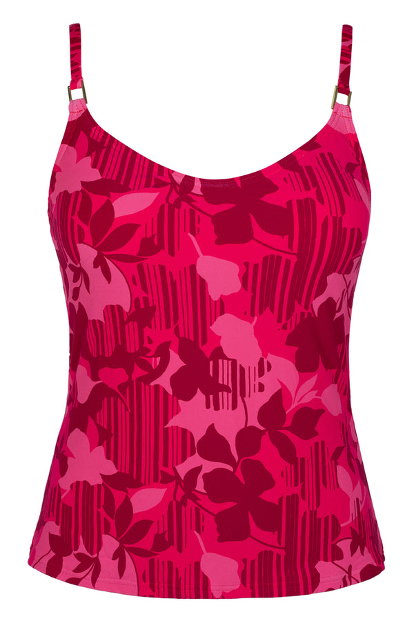 Front pose #1 of a floating garment shot featuring Sunsets Rambling Rose Anya Tankini Top