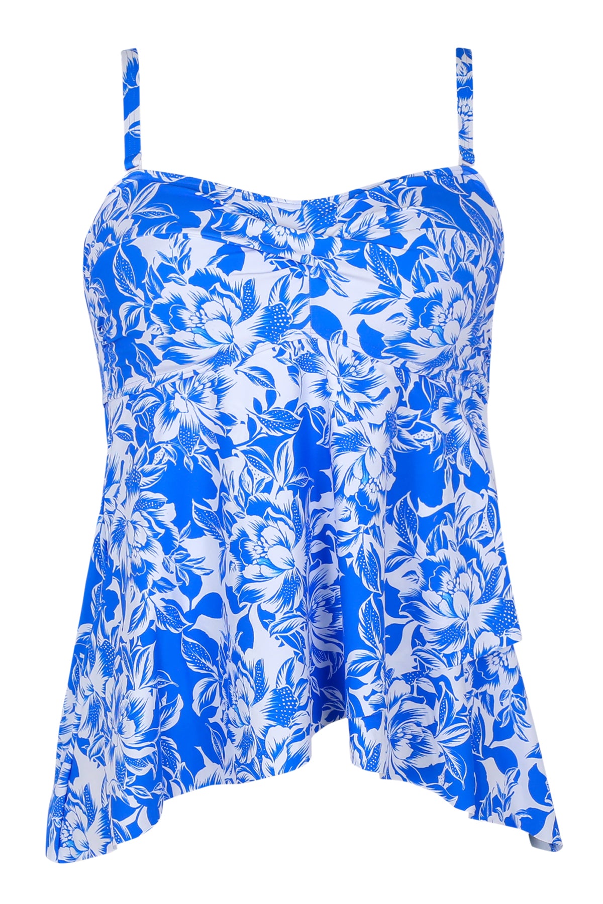 Front pose #1 of a floating garment shot featuring Sunsets Escape Chelsea Petals Molly Bandeau Tankini Top