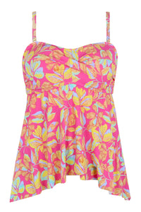 Front pose #1 of a floating garment shot featuring Sunsets Escape Magic Hour Crepe Molly Bandeau Tankini Top